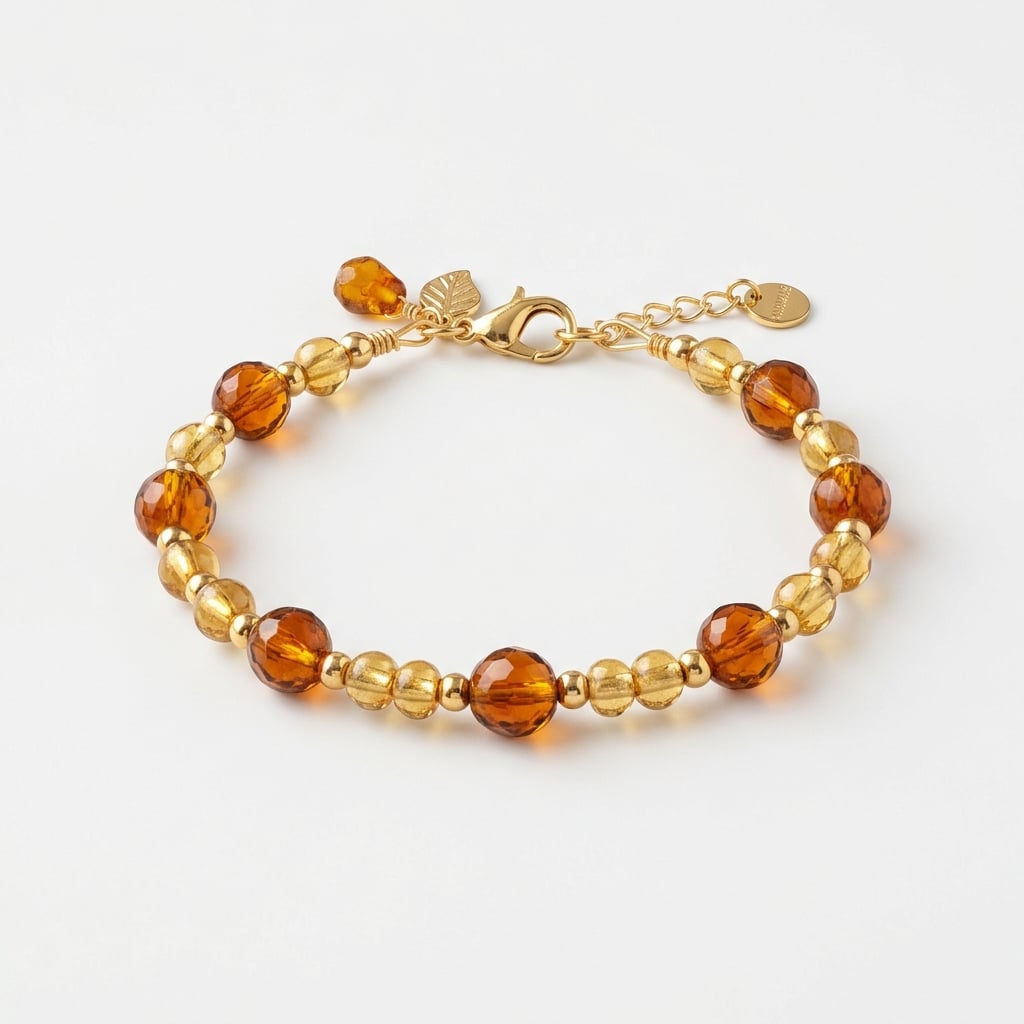 Gold and amber glass bead bracelet